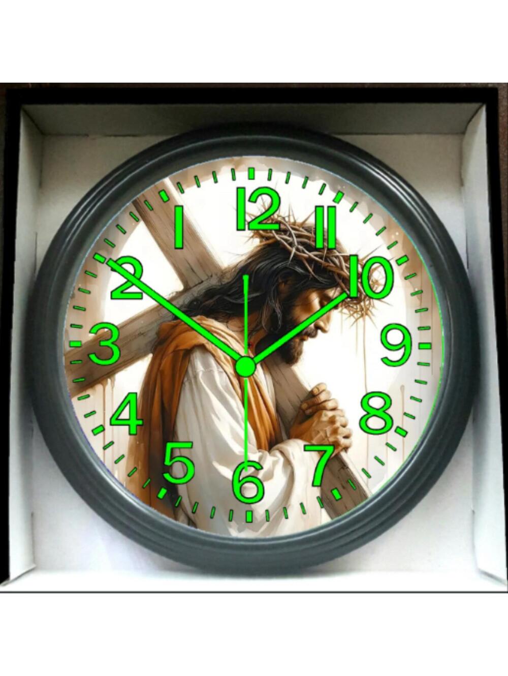REVERSE TICKING CLOCK Jesus Christ Glow In The Dark Wall Clock New!